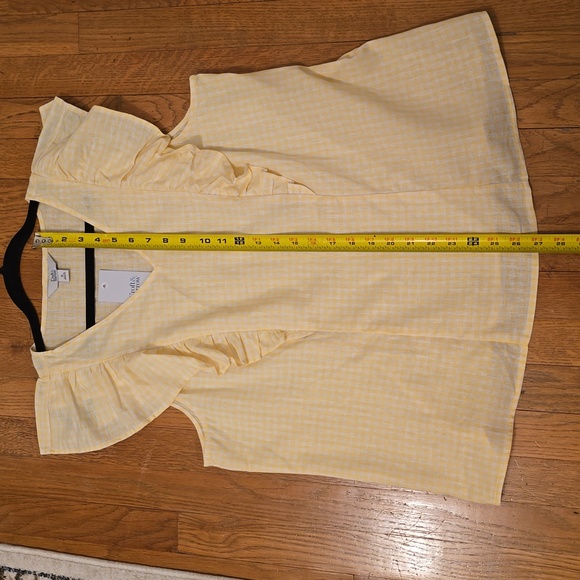 CROFT & BARROW WOMEN'S YELOW & WHITE GINGHAM TOP WITH RUFFLED SLEEVES SIZE XL - Picture 15 of 16